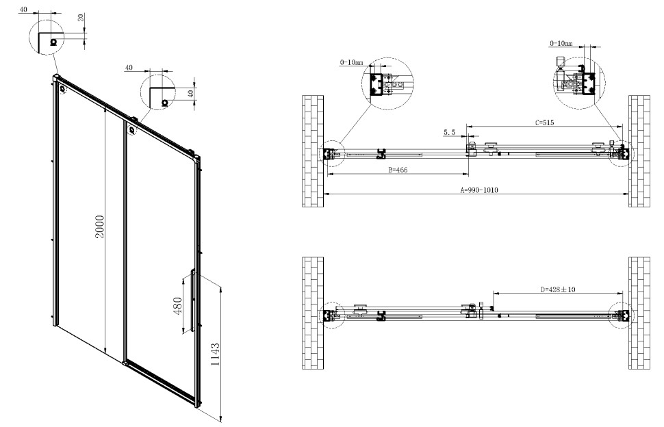 Душевая дверь Ultima VDS-7UL100CLGM, 1000, вороненая сталь, стекло прозрачное
