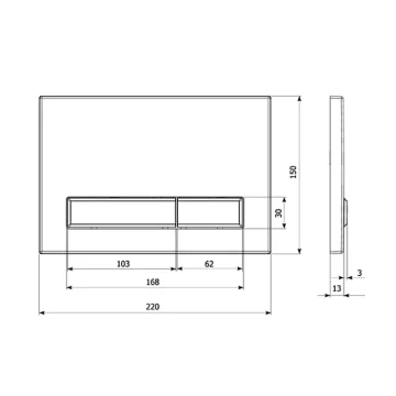 Кнопка смыва для унитаза Veconi  Square Design VFSD-WHG,150х220х13, пластик, белый, кайма - матовое золото