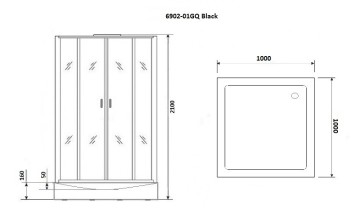 Душевая кабина Niagara Premium NG-6902-01GQ BLACK (100х100х210) низкий поддон(16 см),черный,стекло тонированное,4 места
