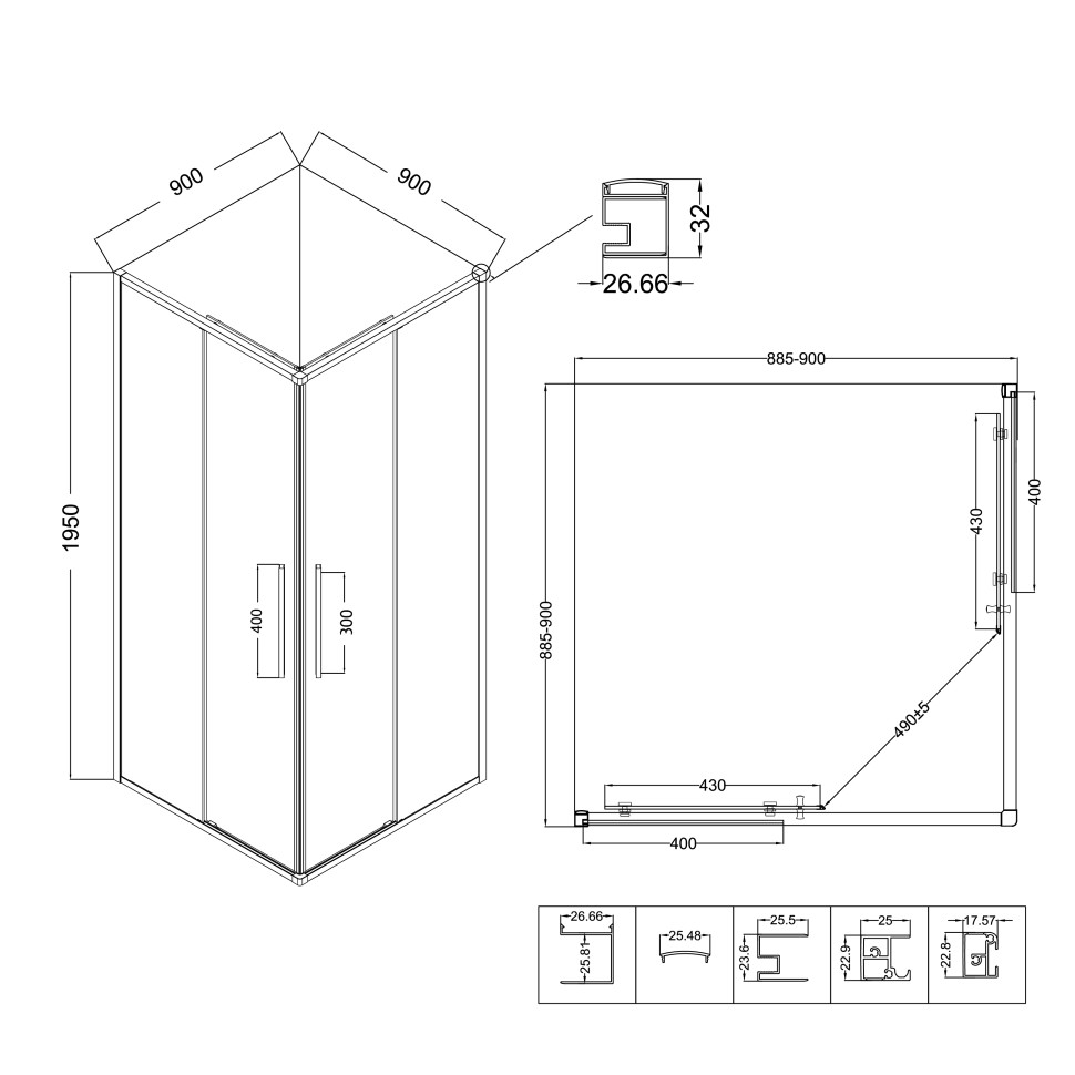 Душевое ограждение Niagara Nova NG-3623-34 (90х90х195) квадрат,хром,двери раздвижные,стекло шиншилла,1 место