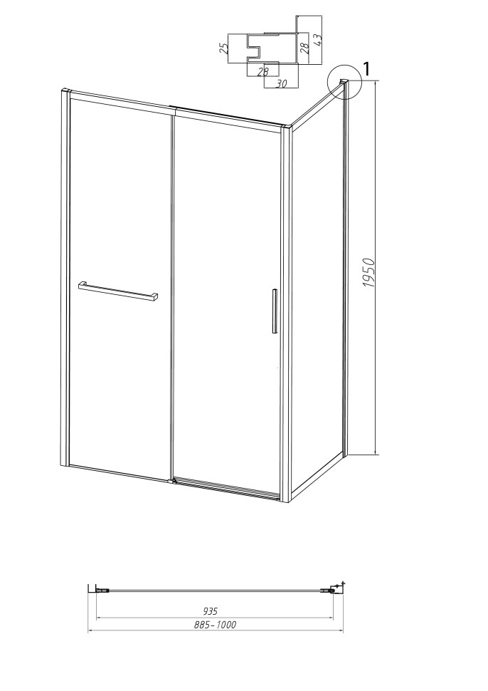 Боковая стенка Grossman Style 200.K33.05.100.21.00 (100х195) черный матовый,стекло прозрачное, 1 место