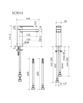 Смеситель для раковины SANCOS Studio, брашированное золото, PVD покрытие, арт. SC9015BG