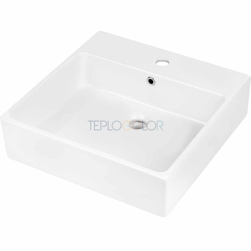 Керамическая раковина, на столешницу/настенная, с бортиком для смесителя - 50x50 см