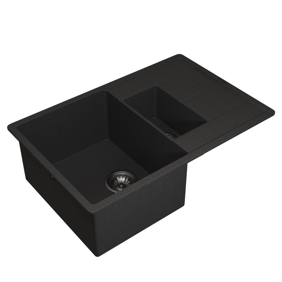 Кухонная мойка кварцевая Uperwood Quartz Premium UPD-05-04, прямоугольная двухсекционная, черная