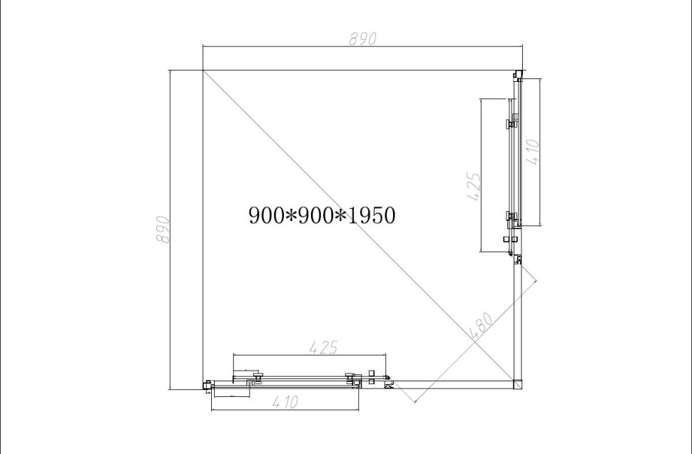 Душевой уголок Слим-Н (Slim-N) VSS-4SN900CGGM, 900*900, вороненая сталь, стекло тонированное