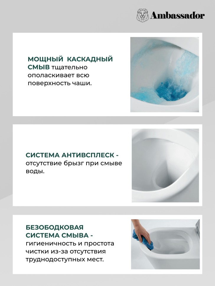 Унитаз Ritz 233K19003RS (530*360*350) подвесной БЕЗОБОДКОВЫЙ, 2 места