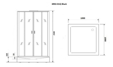 Душевая кабина Niagara Premium NG-6902-01Q BLACK (100х100х210) низкий поддон(16 см),черный,стекло тонированное,4 места