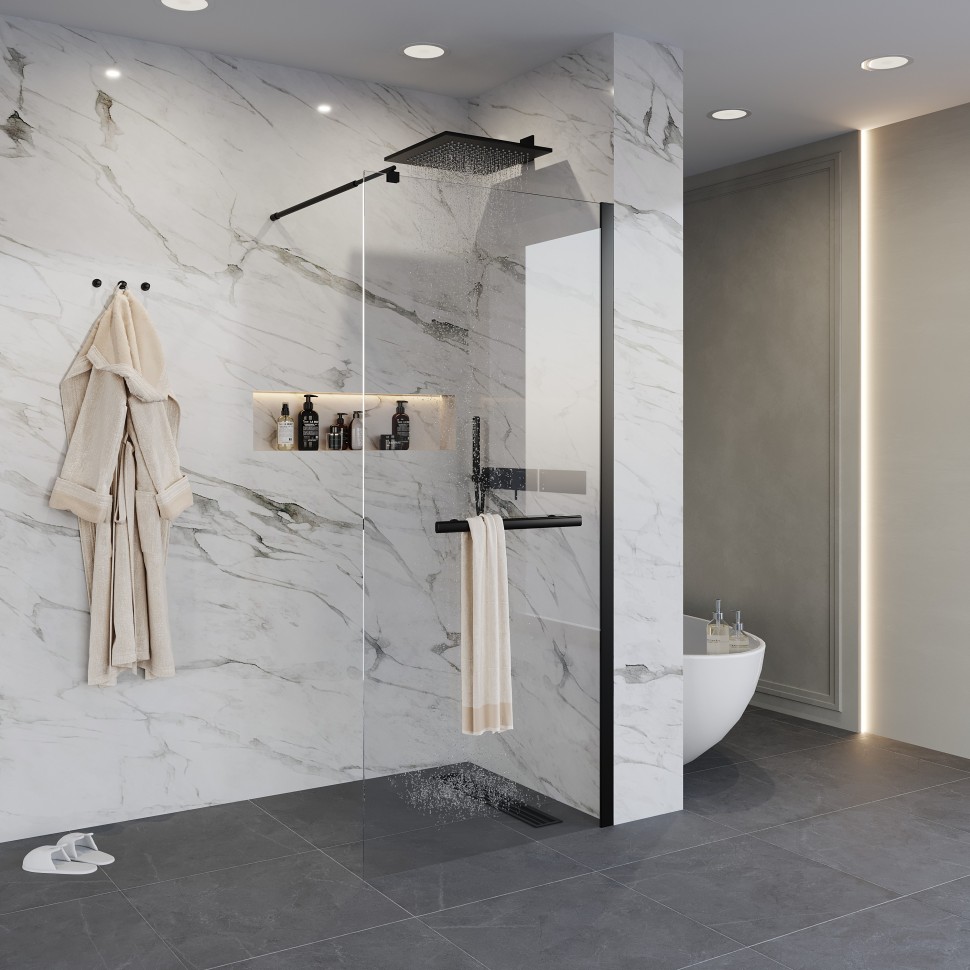 Душевая перегородка Niagara Nova NG-681-12ВLACK (120х195) черный,стекло прозрачое,1 место