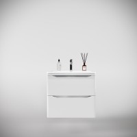 Тумба подвесная STYLE LINE "Марелла 60" (2 ящ.) Люкс антискрейтч белый глянец, PLUS с раковиной Марелла Люкс 600х400