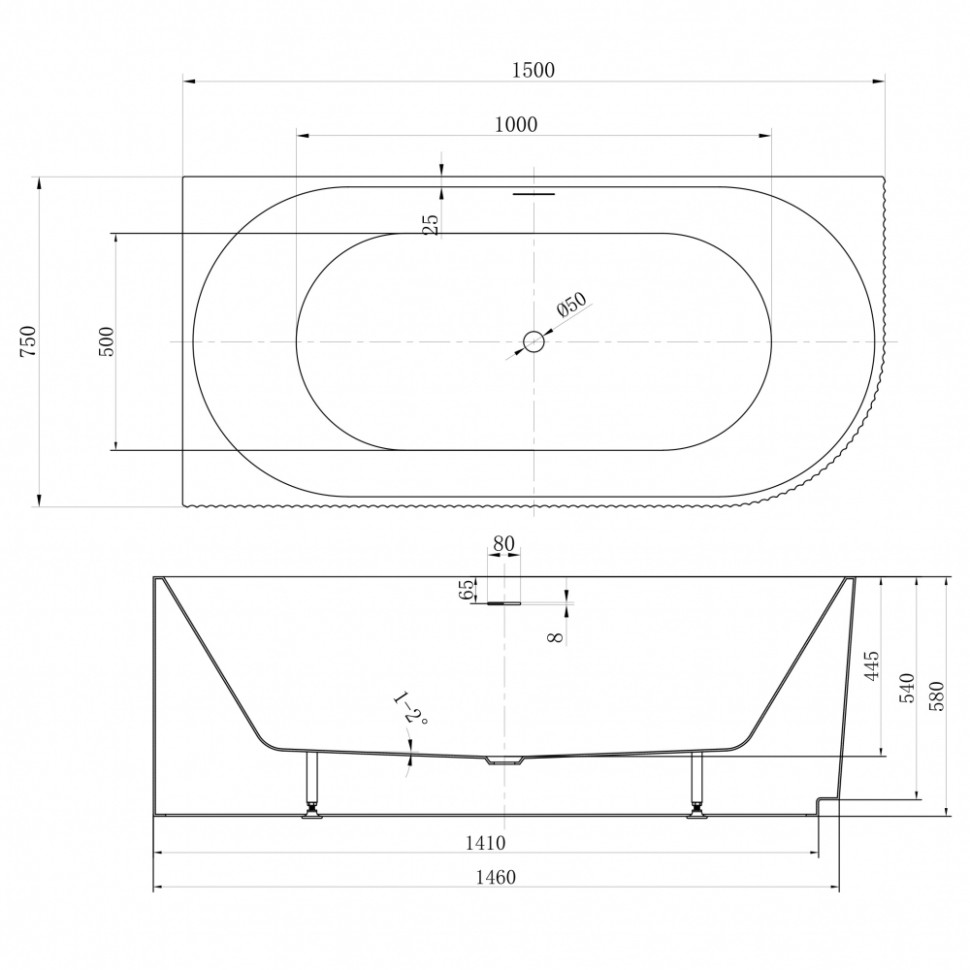 Акриловая ванна ABBER AB9329-1.5 L белая