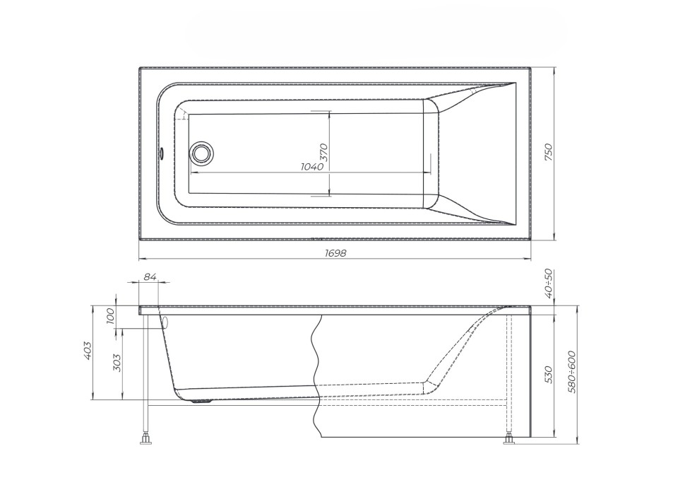 Акриловая ванна с каркасом Uperwood Infinity 170x75 см, белая