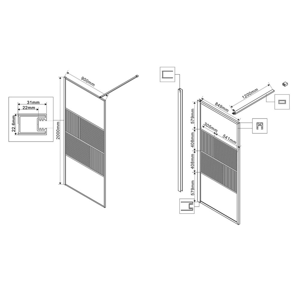 Душевая перегородка Walk-In VSW-1HC900CFGM, 900*2000, вороненая сталь, стекло прозрачное/рифленое