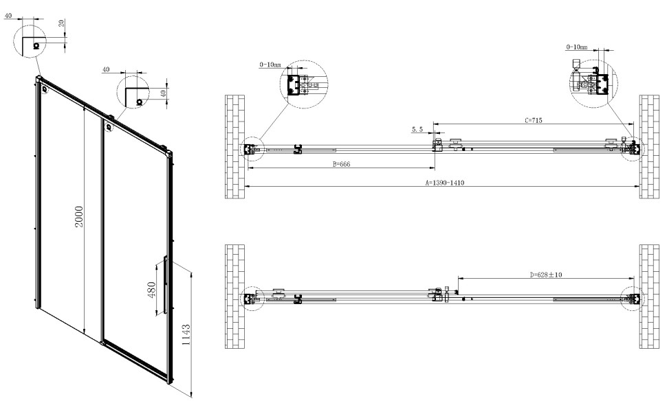 Душевая дверь Ultima VDS-7UL140CLGM, 1400, вороненая сталь, стекло прозрачное