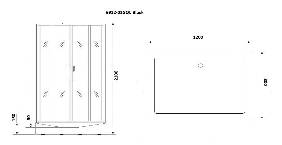 Душевая кабина Niagara Premium NG-6912-01GQL BLACK (120х80х210) низкий поддон(16 см),черный,стекло тонированное,5 мест