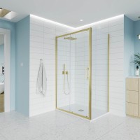 Душевой угол Veconi Evo 100SP G 1700х1200x1950, золото брашинг, прозрачное стекло