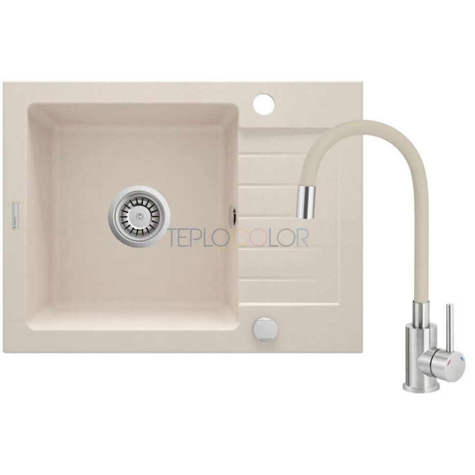 Гранитная мойка со смесителем, 1-чаша с осушкой