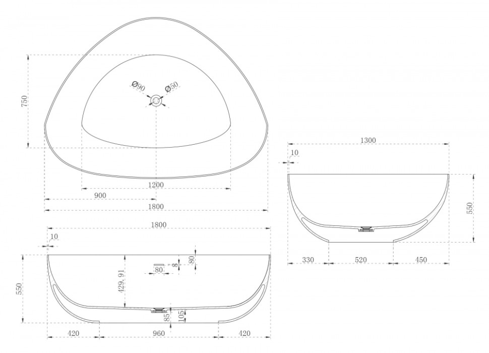 Ванна из искусственного камня ABBER Stein AS9608 белая матовая