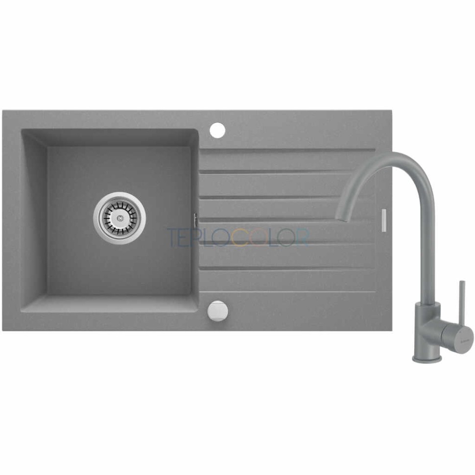 Гранитная мойка со смесителем, 1-чаша с осушкой