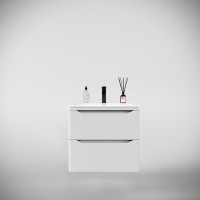 Тумба подвесная STYLE LINE "Марелла 60" (2 ящ.) Люкс антискрейтч белый матовый, PLUS с раковиной Марелла Люкс 600х400