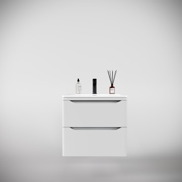 Тумба подвесная STYLE LINE "Марелла 60" (2 ящ.) Люкс антискрейтч белый матовый, PLUS с раковиной Марелла Люкс 600х400