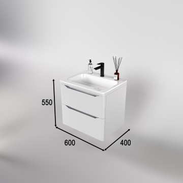 Тумба подвесная STYLE LINE "Марелла 60" (2 ящ.) Люкс антискрейтч белый матовый, PLUS с раковиной Марелла Люкс 600х400