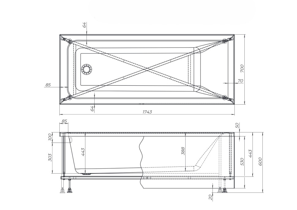 Акриловая ванна с каркасом Uperwood Infinity 175x70 см, белая