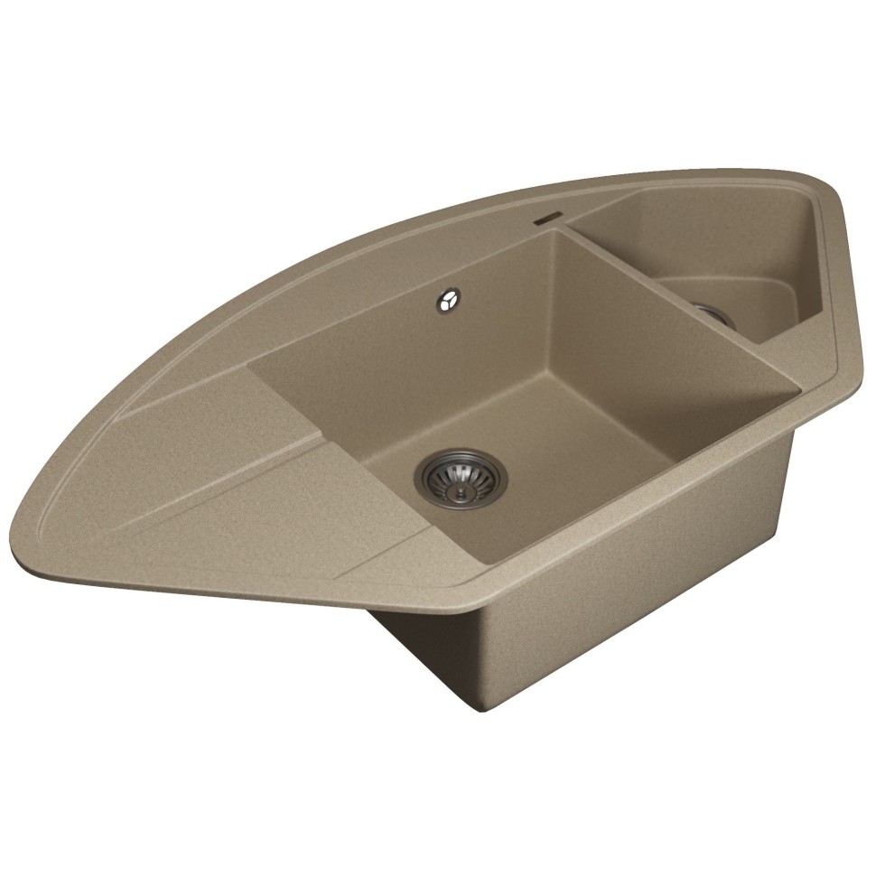 Кухонная мойка кварцевая Uperwood Quartz Premium UPD-06-02, угловая двухсекционная, бежевая