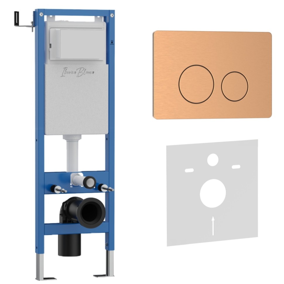 Комплект 2в1 IBERICA BLANCA инсталляция SILENCIO MINI, кнопка смыва INOX-O розовое золото матовое (IB.001M.8172)