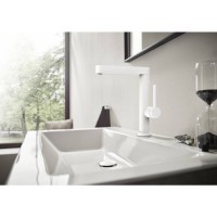 Смеситель для раковины Hansgrohe Finoris 230 с поворотным изливом, со сливным клапаном Push-Open (76060700) белый матовый