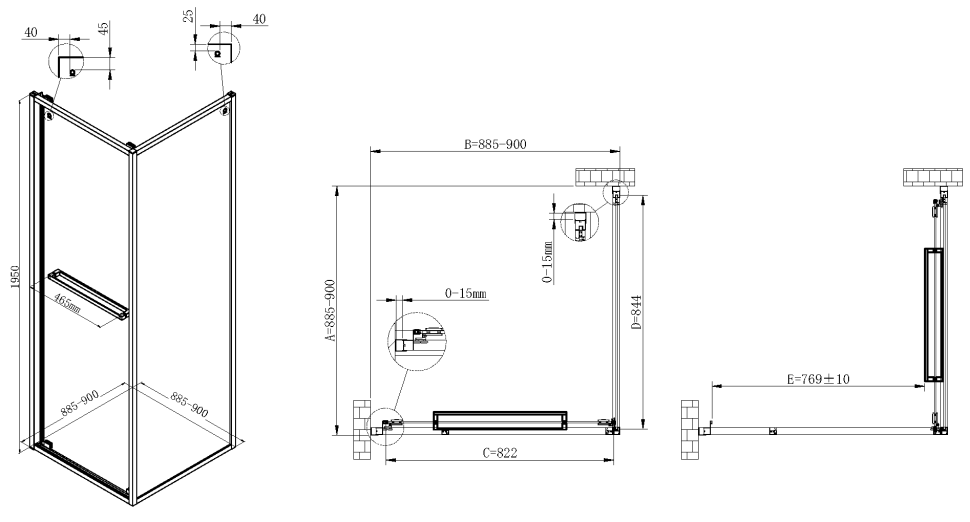 Душевой уголок Tesi VSRW-7TS9090CL, 900*900, хром, стекло прозрачное