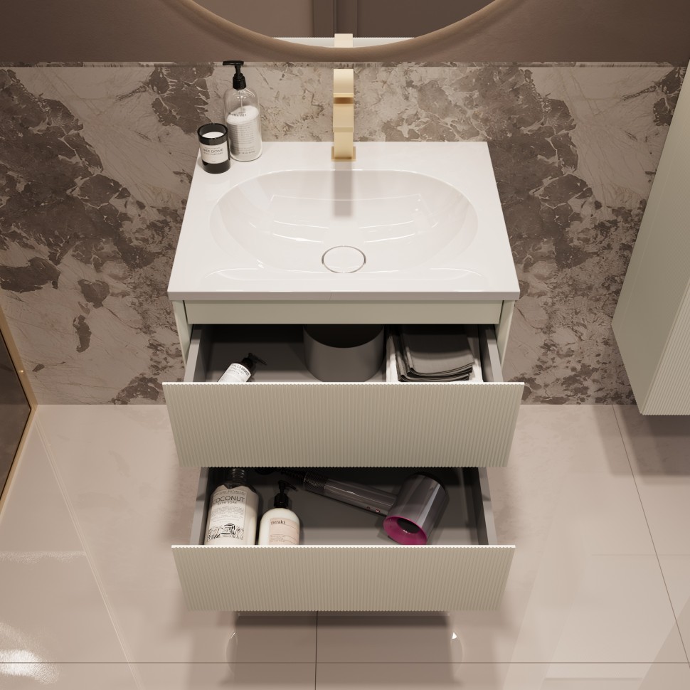 База под раковину Welle 600 подвесная, 2 выкатных ящика soft-close, M.Beige