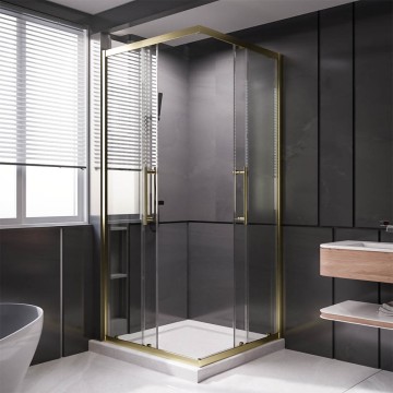 Душевой угол Veconi Premium Trento PTC-20G, 1200Х900x2000, брашированное золото, стекло прозрачное
