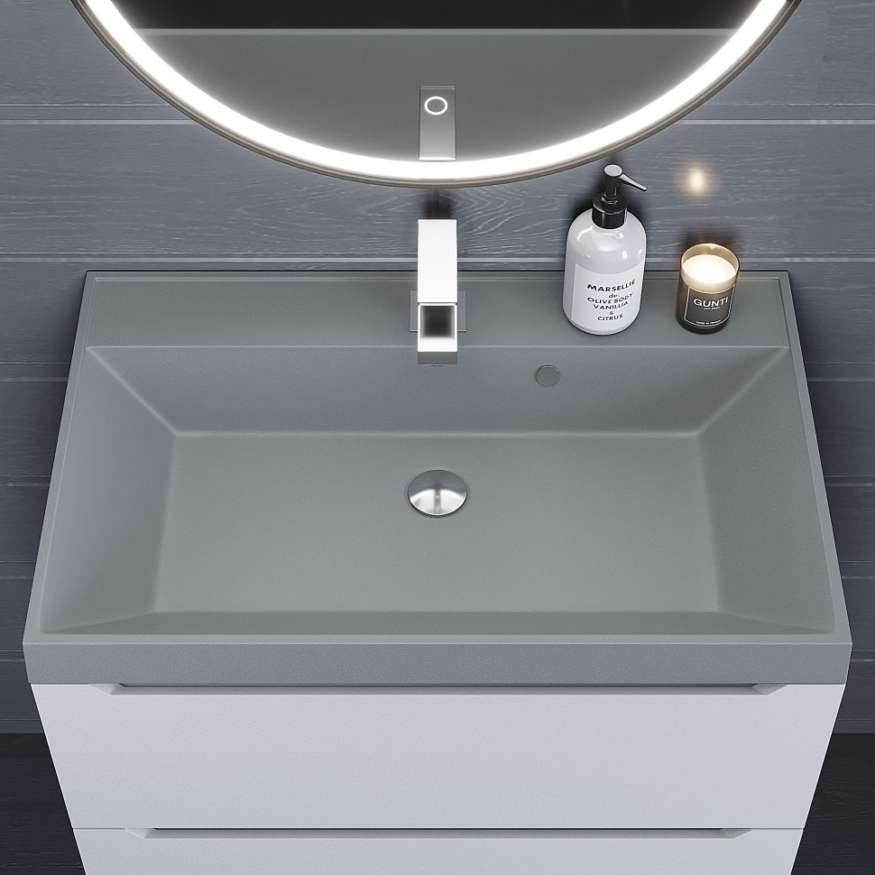 Раковина для ванной 70 см, Uperwood Classic Quartz, кварцевая, серая матовая, платина