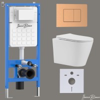 Комплект 3в1 IBERICA BLANCA инсталляция SILENCIO, унитаз BURGOS ALTO белый, кнопка смыва INOX-C розовое золото матовое (IB001.BRA.234.1172)