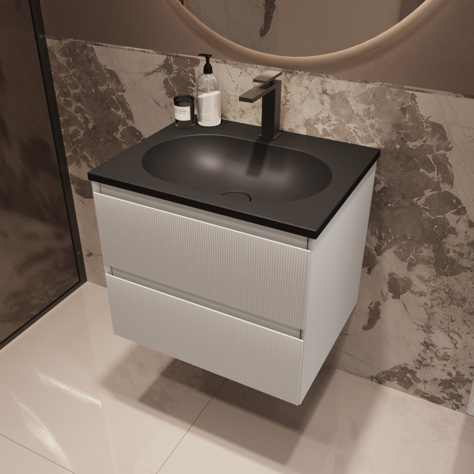 База под раковину Welle 600 подвесная, 2 выкатных ящика soft-close, M.White