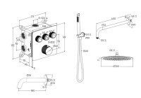 Душевая система скрытого монтажа для ванны и душа MILLEAU Tissage TERMO 3SBIT/801-GB на 3 потока (комплект с монтажным блоком), Черный глянец
