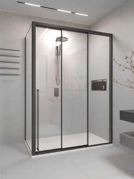 Душевой угол раздвижной Veconi Premium Prato 300 SP B-R, 1700х900x2000, черный матовый, стекло прозрачное