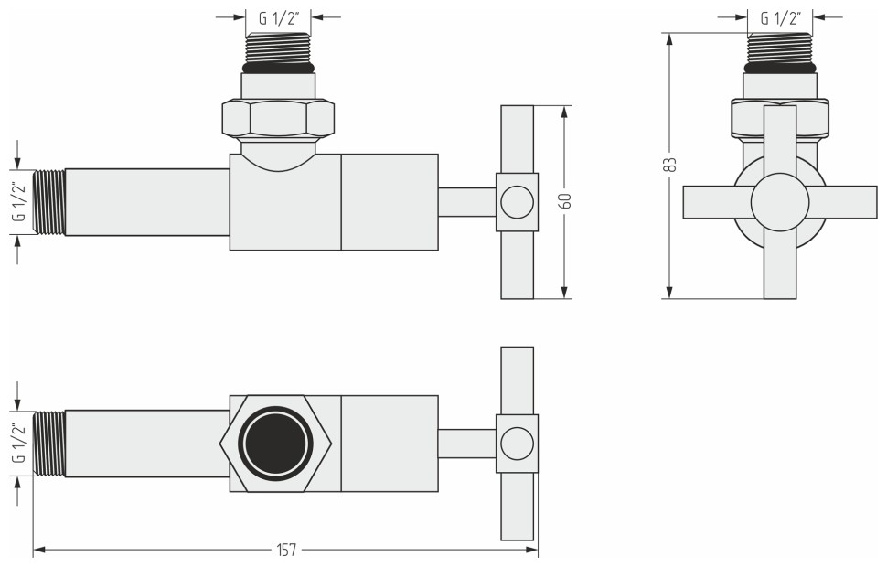Вентиль угловой крест (G 1/2" НР х G 1/2" НР)