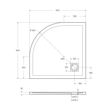 Душевой поддон из искусственного мрамора в комплекте с сифоном BelBagno UNO TRAY-MR-UNO-R-90-550-35-NERO-CR