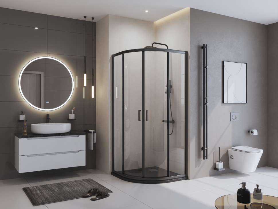 Душевой поддон из искусственного мрамора в комплекте с сифоном BelBagno UNO TRAY-MR-UNO-R-90-550-35-NERO-CR