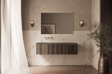 База под раковину Люкс (Luxe) 1400 подвесная, 2 выкатных ящика микролифт, натуральный орех