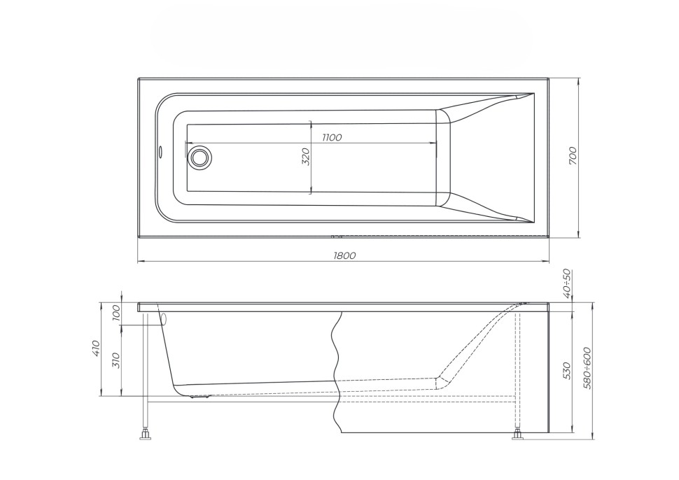 Акриловая ванна с каркасом Uperwood Infinity 180x70 см, белая