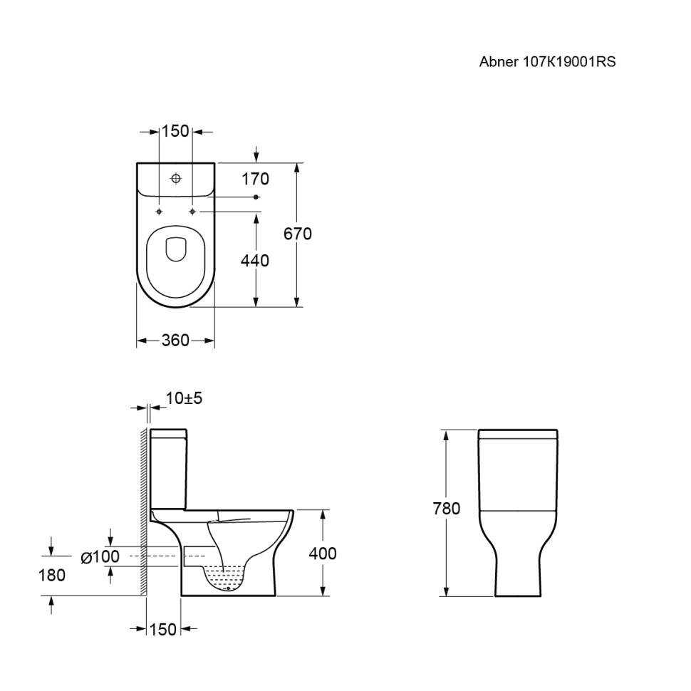 Унитаз Abner 107K19001RS (670*360*780) напольный БЕЗОБОДКОВЫЙ, с тонкой крышкой, 3 места
