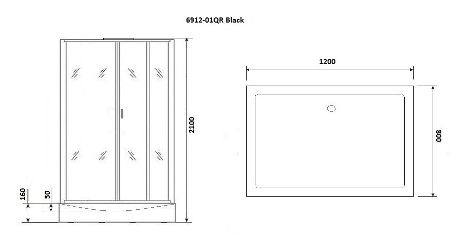 Душевая кабина Niagara Premium NG-6912-01QR BLACK (120х80х210) низкий поддон(16 см),черный,стекло тонированное,4 места