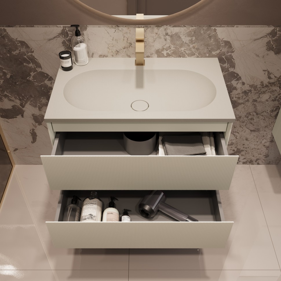 База под раковину Welle 800 подвесная, 2 выкатных ящика soft-close, M.Beige