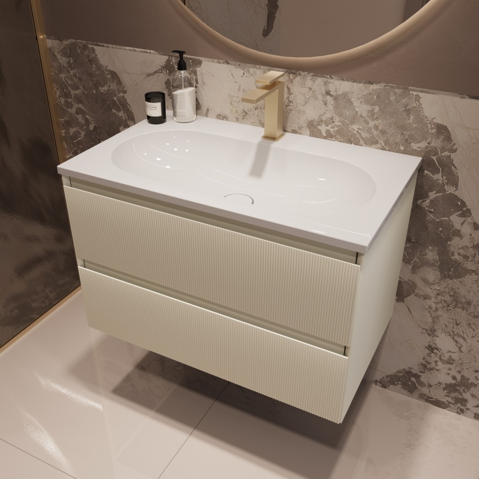 База под раковину Welle 800 подвесная, 2 выкатных ящика soft-close, M.Beige