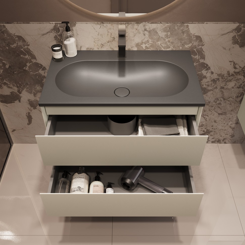 База под раковину Welle 800 подвесная, 2 выкатных ящика soft-close, M.Beige