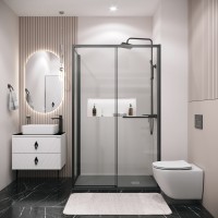 Душевое ограждение Grossman Style 100.K33.05.100.21.00-200.K33.05.70.21.00 (100х70х195) раздвижная,черный матовый,стекло прозрачное,2 места