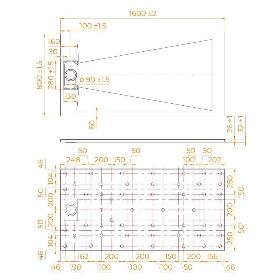 Душевой поддон прямоугольный RGW TUS-W Белый 800x1600