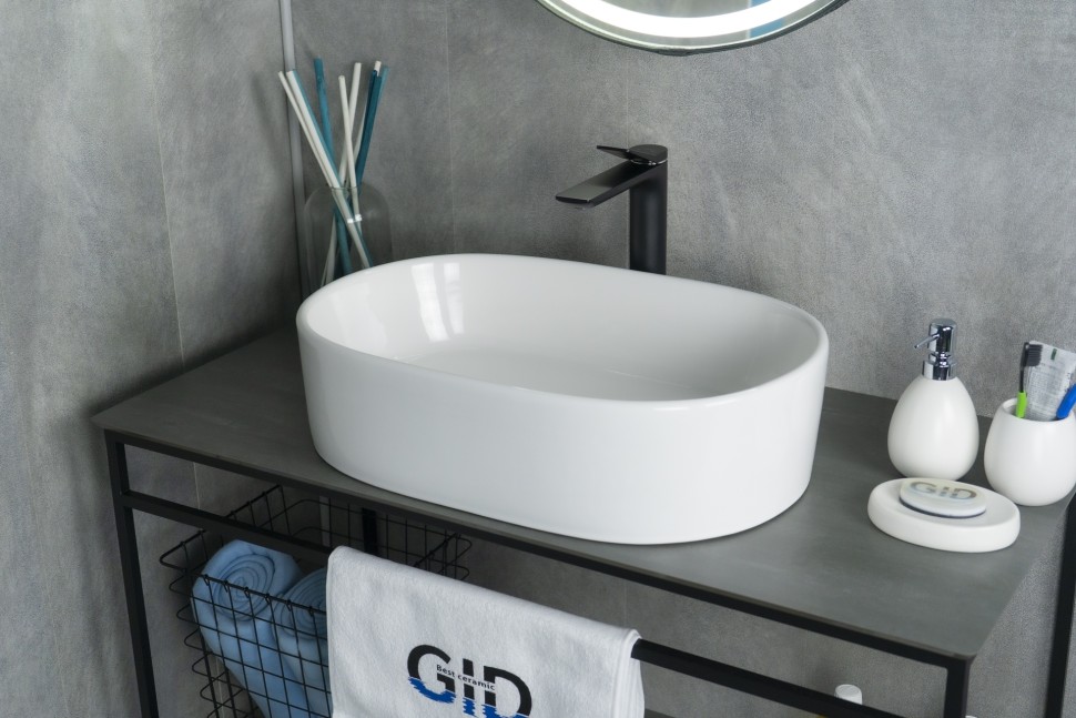 Раковина Gid N9025 51111 накладная белая 56x35x14